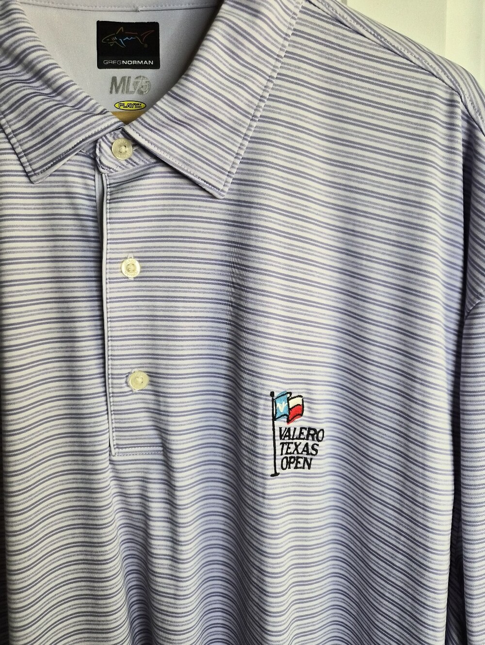 3XL Valero Texas Open Lavender Striped Golf Polo Casual Activewear Greg Norman
